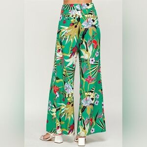 Milk & Honey Wide Leg Tropical Palazzo Barrel Pants, High-waisted, Size Medium